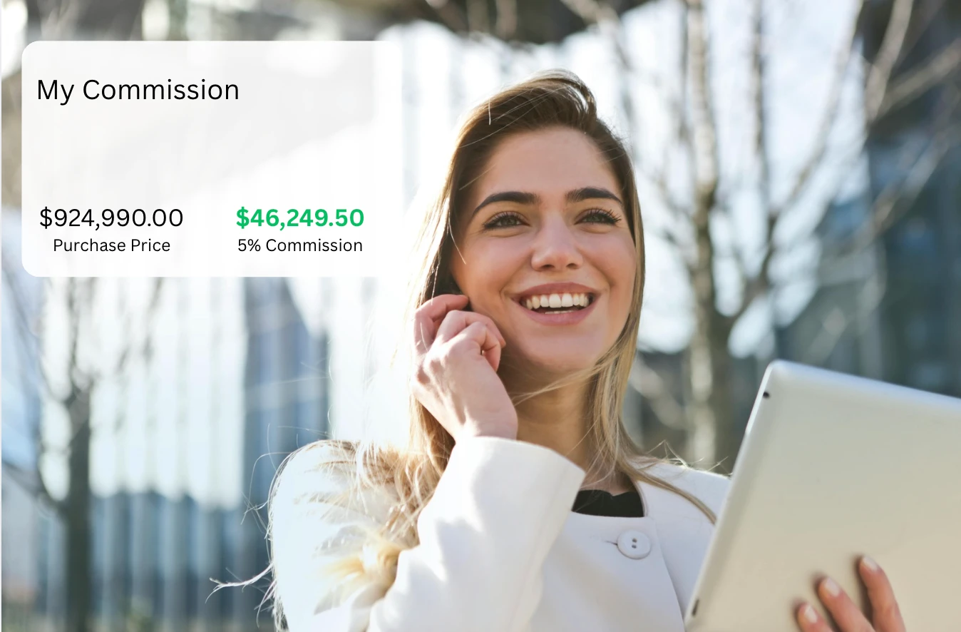 A verified realtor reviewing her commission on a new-home sale in LIQWD